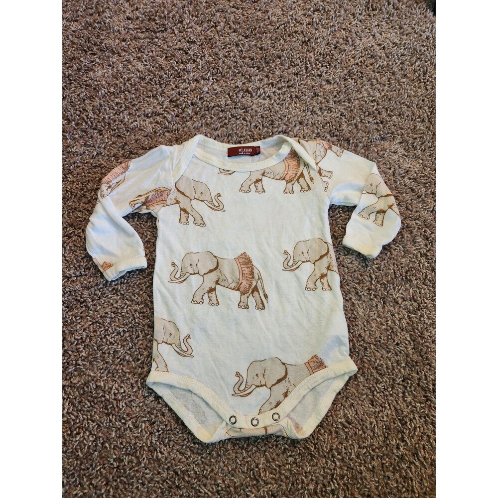 Milk barn bamboo bodysuit dancing elephant sz 6-12M